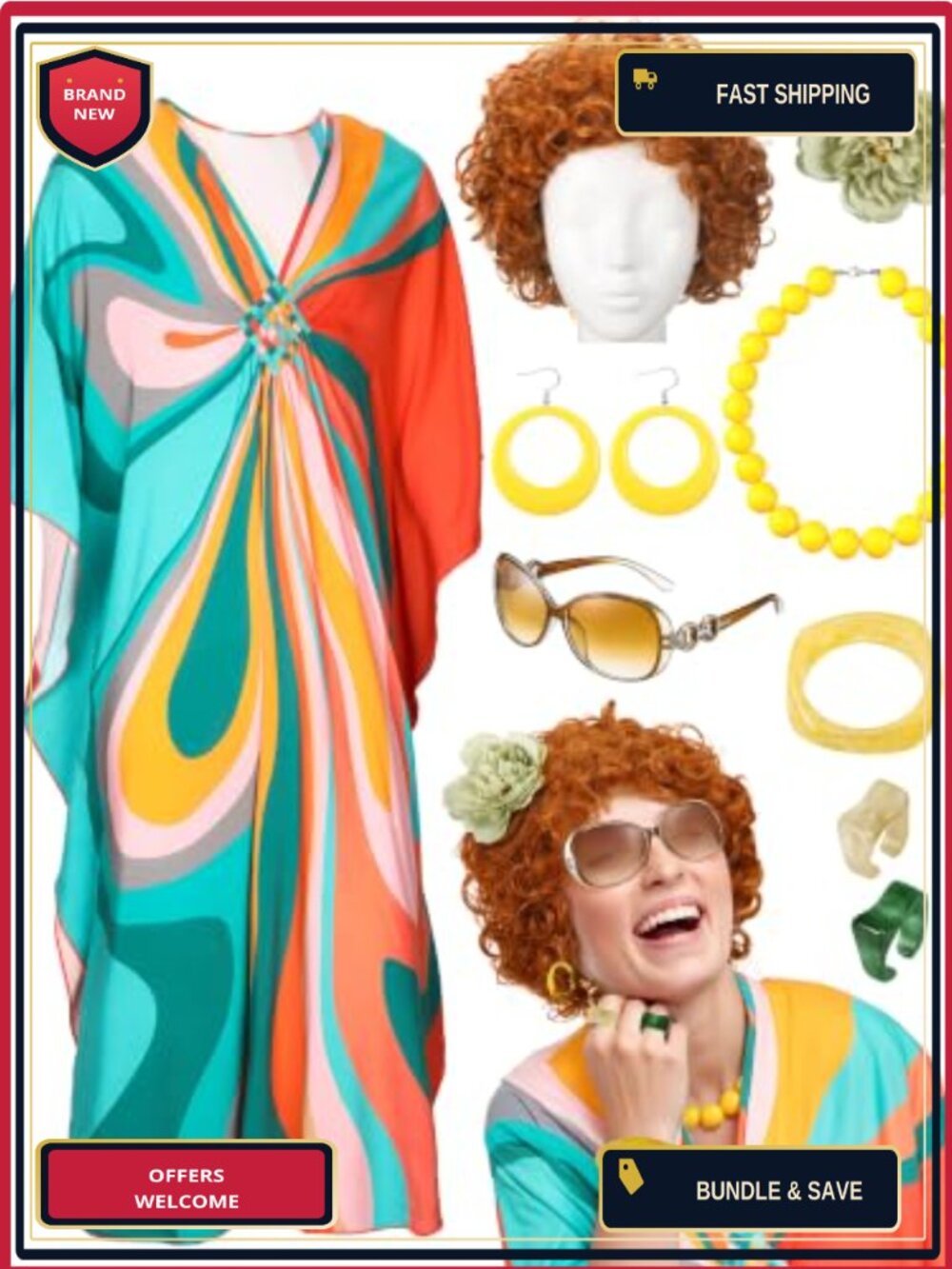 Landlady Halloween Costume Set Caftan Dress Wig Cosplay